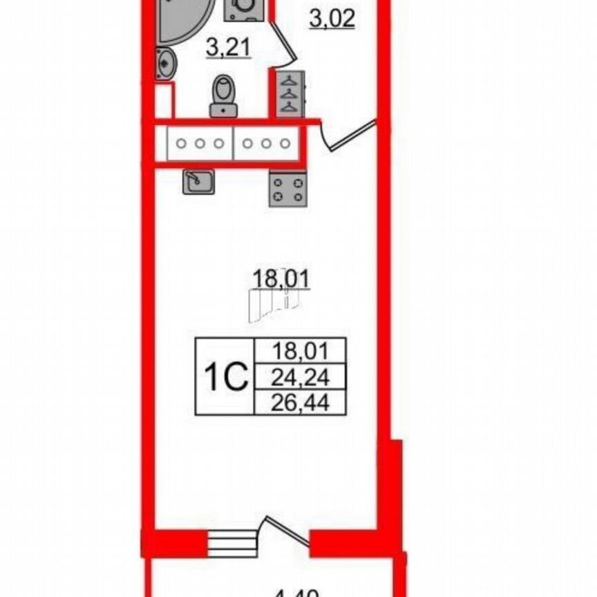 Квартира-студия, 28,6 м², 23/23 эт.