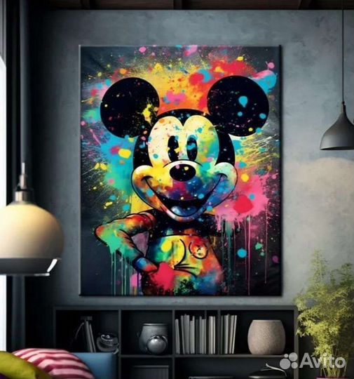 Яркая картина маслом Микки Маус Абстракция