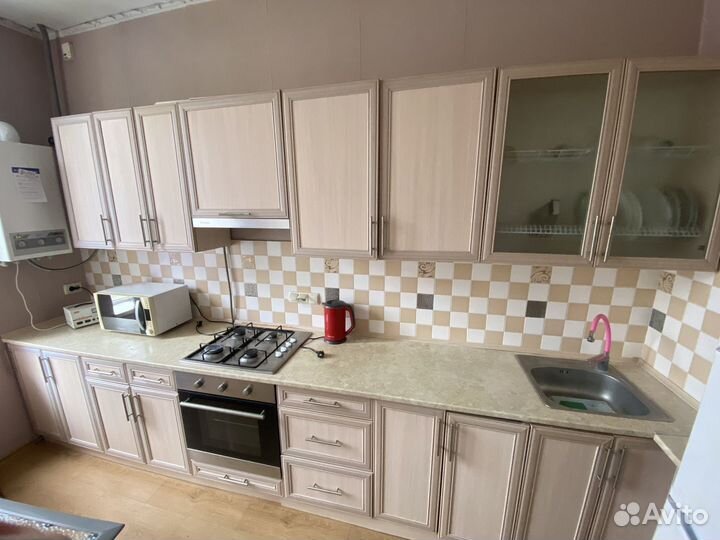 Кухня с плитой, духовкой, раковиной и вытяжкой