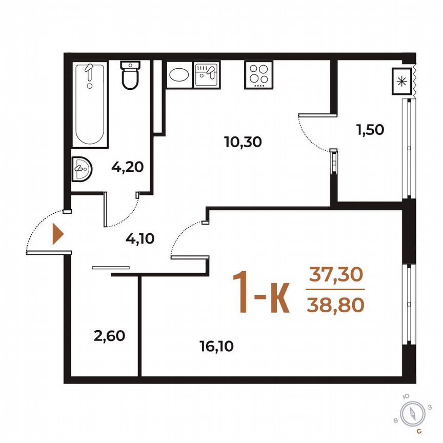 1-к. квартира, 38,8 м², 6/8 эт.