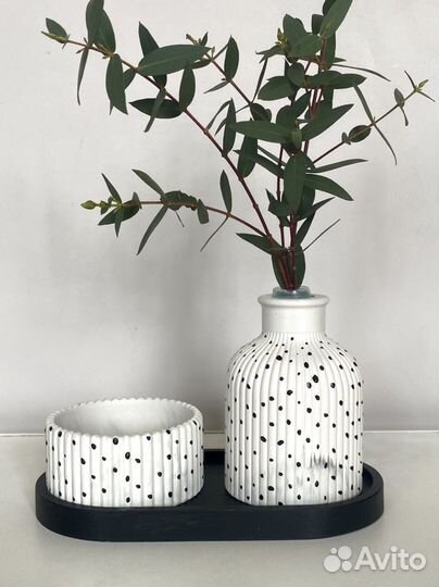 Гипсовый поднос, ваза, подсвечник