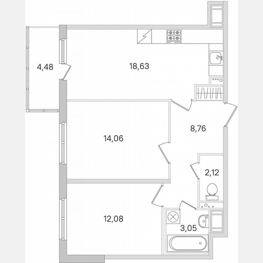 2-к. квартира, 60 м², 4/8 эт.
