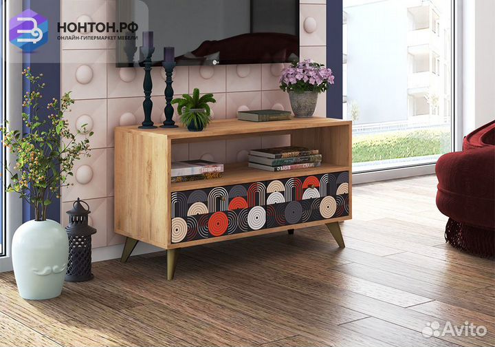 Тумба под тв Фьюжн vinil / дуб крафт золотой