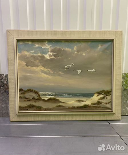Шикарная Картина «Летят гуси» Холст масло. Герма