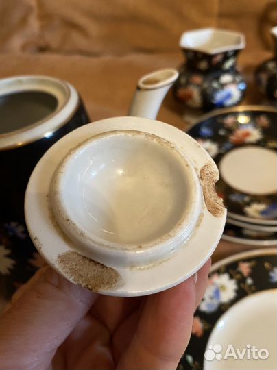 Сервиз фарфор чашка чайник Вербилки черное крытьё