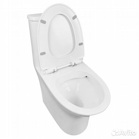 Унитаз-моноблок напольный, безободковый, горизонтальный слив, сиденье дюропласт микролифт