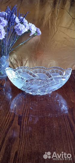 Большая хрустальная ваза ладья