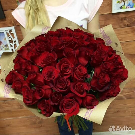 Букет розы красные 53 шт крупные сорта Red Paris