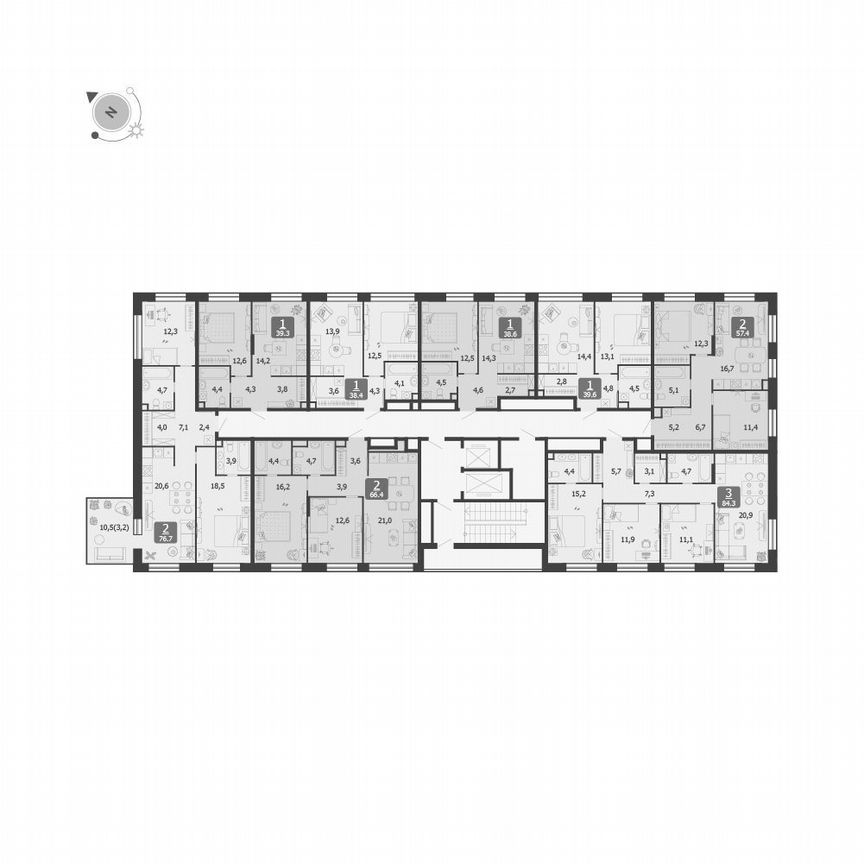 2-к. квартира, 76,7 м², 2/19 эт.