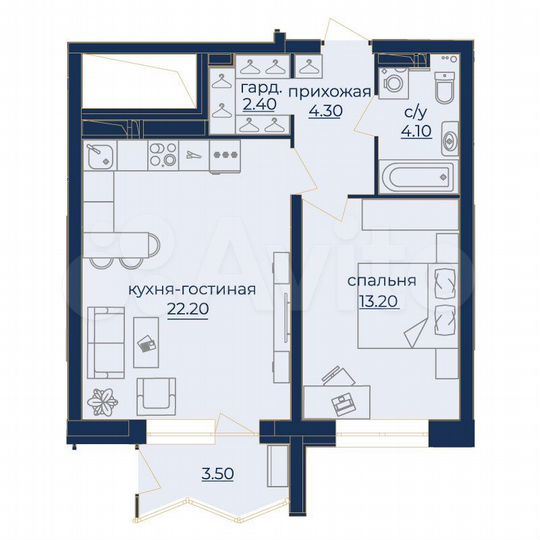 2-к. квартира, 47,3 м², 21/25 эт.