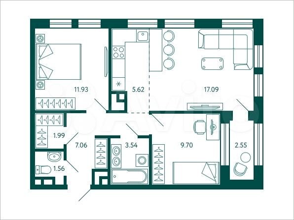 2-к. квартира, 59,8 м², 10/28 эт.