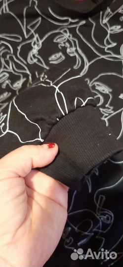 Свитшот чёрный, рукав длинный, XS, оверсайз