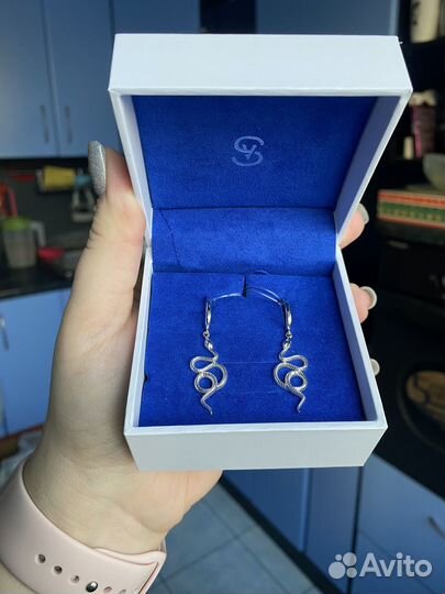 Серьги змейки серебряные