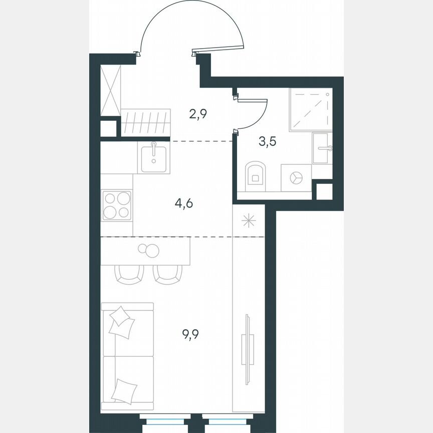 Квартира-студия, 20,9 м², 2/11 эт.