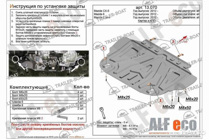 Защита картера и кпп Mazda CX-5 12-17 V-all сталь, 1,5 мм 44544