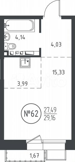 Квартира-студия, 29,2 м², 8/10 эт.