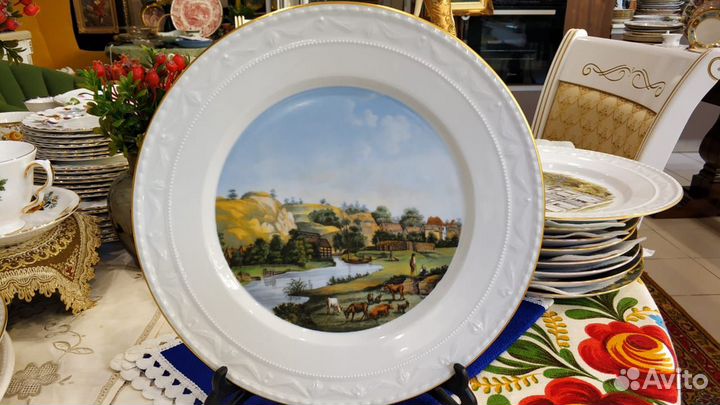 Тарелка декоративная виды Берлина KPM синий жезл