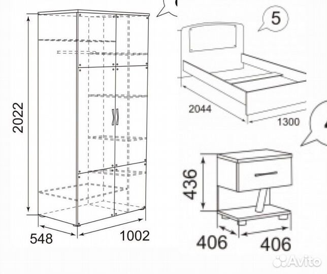Красивая мебель:кровать с тумбой, плательный шкаф