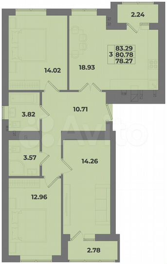 3-к. квартира, 83,3 м², 8/10 эт.
