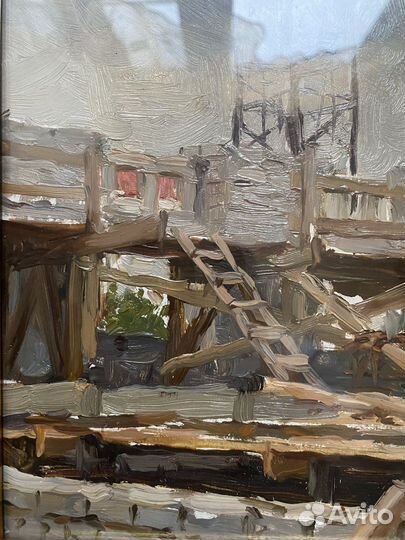 Картина масло картон СССР Белков рама нефть