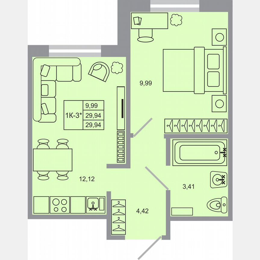 1-к. квартира, 29,9 м², 5/17 эт.