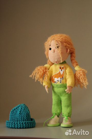 Кукла вязаная ручной работы Обезьянка 24 см