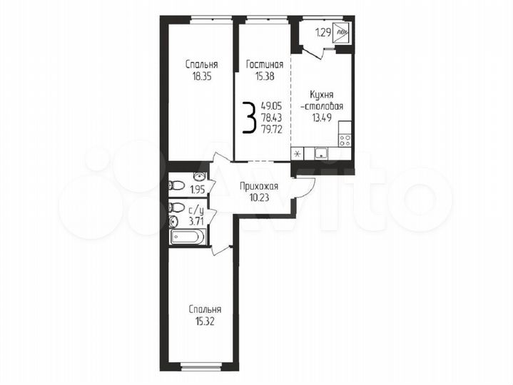 3-к. квартира, 79,7 м², 9/21 эт.