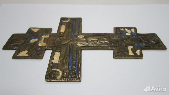 Старинный Бронзовый Крест Распятие с Эмалями