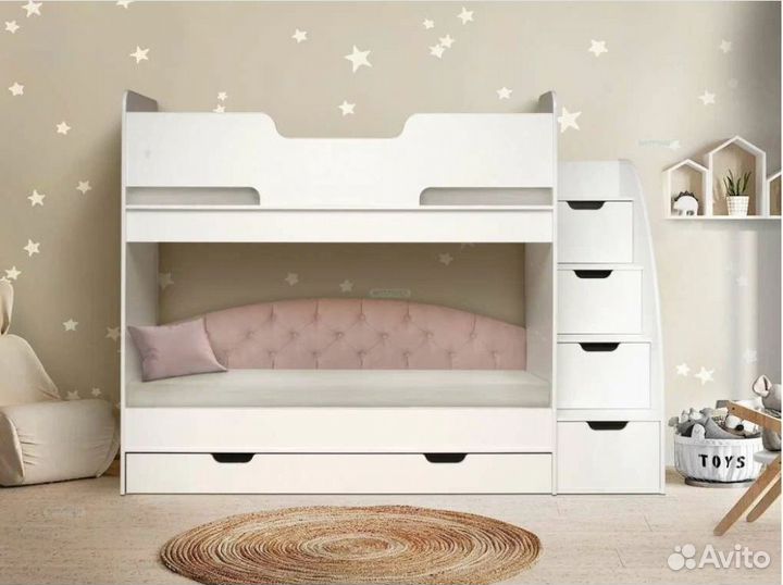 Детская кровать 2 яруса с лестницей комод