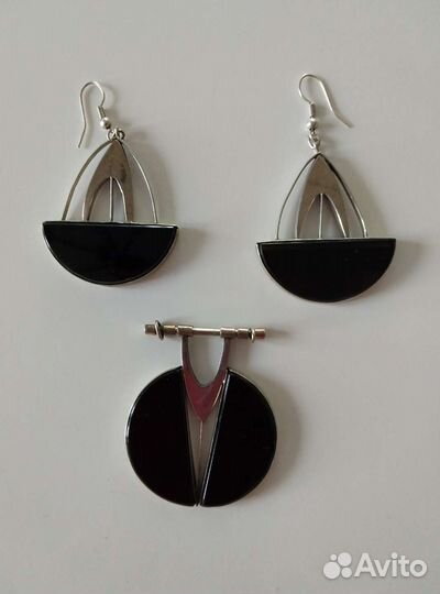 Серьги и кулон с нат-ным камнем ручная работа СССР