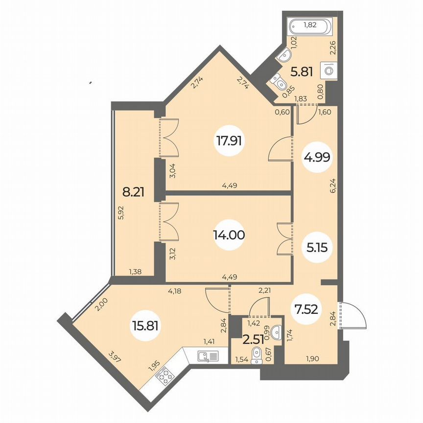 2-к. квартира, 77 м², 8/24 эт.