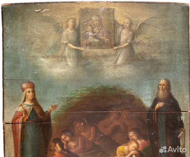 Старинная Икона Семь Спящих отроков 19 век