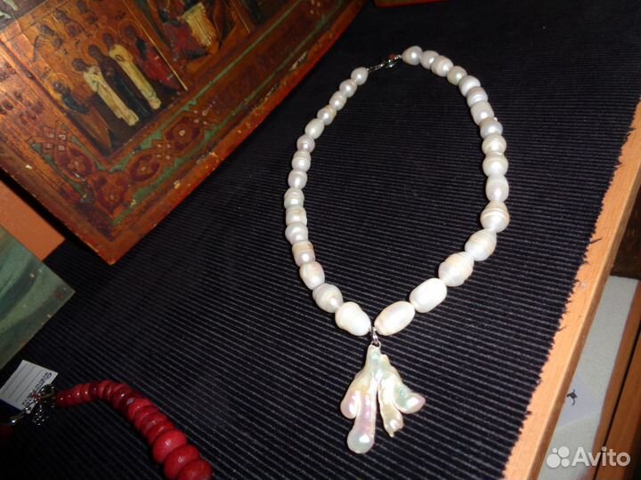 Бусы,колье,ожерелье: крупный натуральный жемчуг