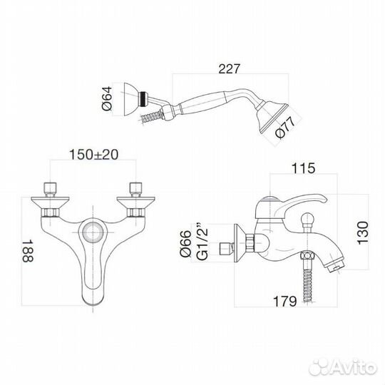 Смеситель для ванны Webert Aurora AU850101010