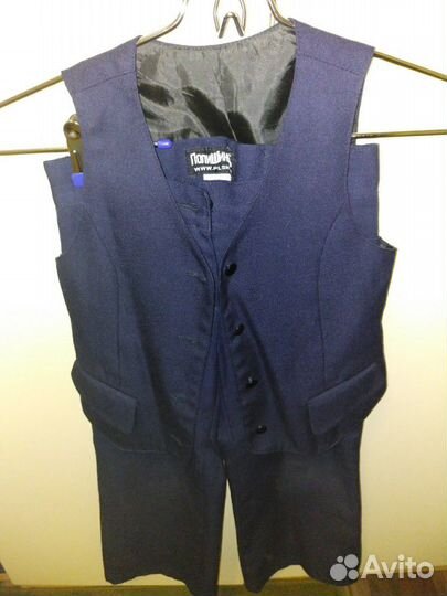Синяя форма брюки и жилет для девочки р. 116-122