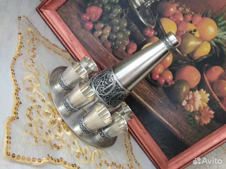 Коньячный набор, мельхиор, скань, люкс