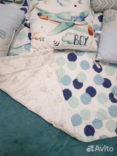 Бортики в кроватку для мальчика+одеяло в подарок