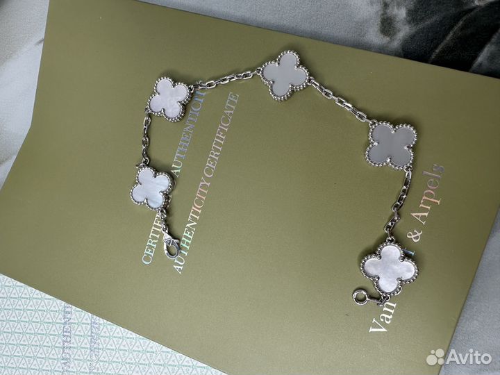 Van cleff браслет 5 мотивов белое золото перламутр