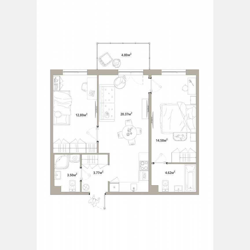 2-к. квартира, 61,1 м², 4/12 эт.