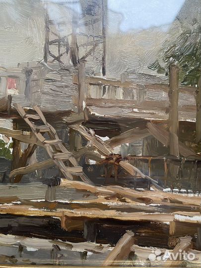 Картина масло картон СССР Белков рама нефть