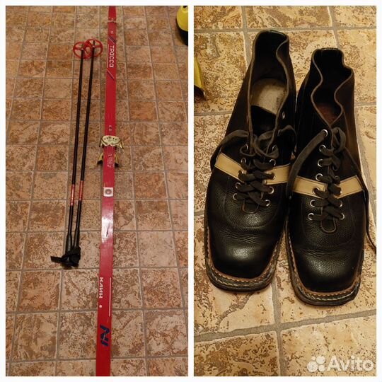 Комплект - лыжи, палки, ботинки р.45-46