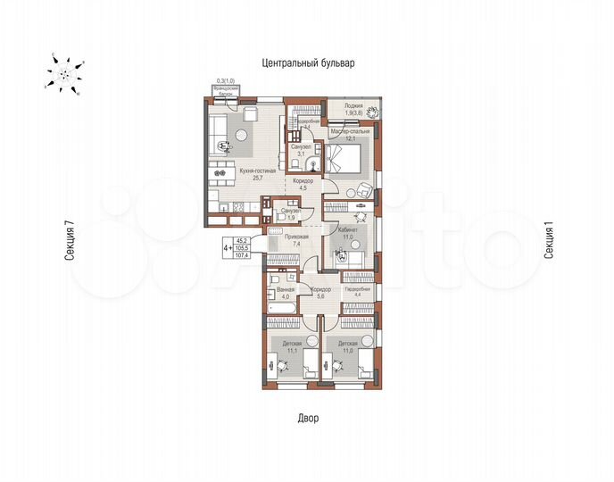 4-к. квартира, 107,1 м², 13/14 эт.