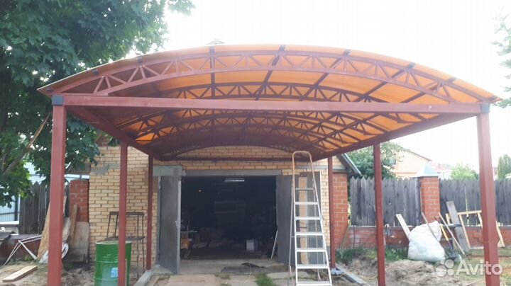 Двускатный навес из профнастила