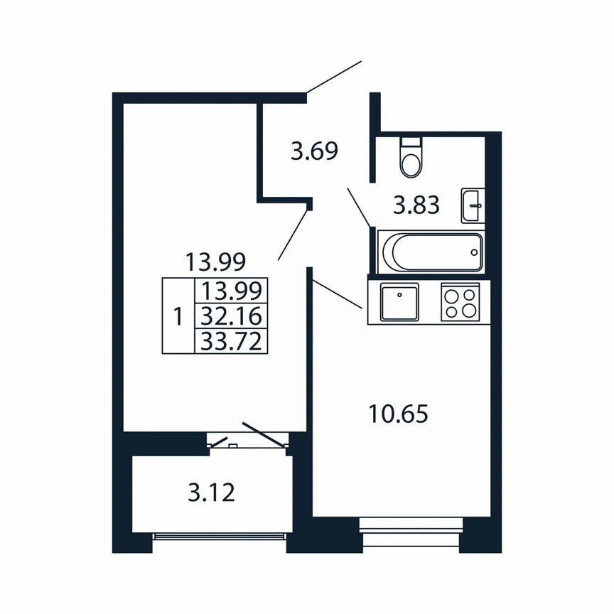 1-к. квартира, 35,3 м², 9/12 эт.