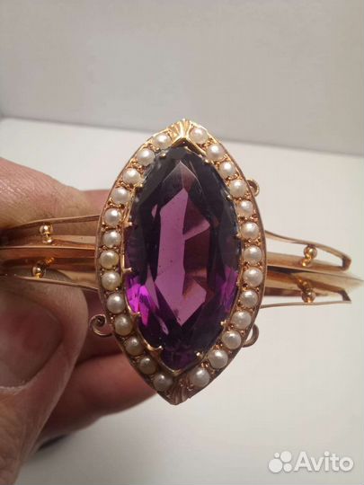 Золотой браслет с аметистом и жемчугом 56