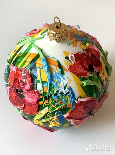 Шар елочный авторской работы «Маки»