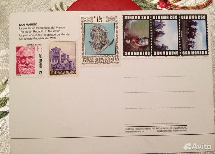 Сувениры из Сан-Марино -тарелка,марки, открытки но