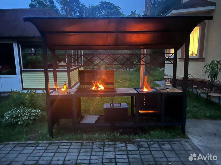 Мангал с крышей в стиле лофт