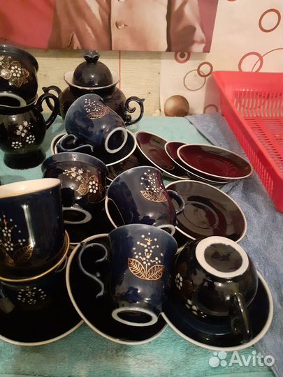 Фарфор возрождение,синяя посуда винтаж