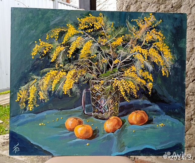 Картина маслом мимоза